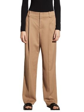 Vince Wide Leg Trousers Drop Waist Linen Blend Tan Pants Size 4 Work